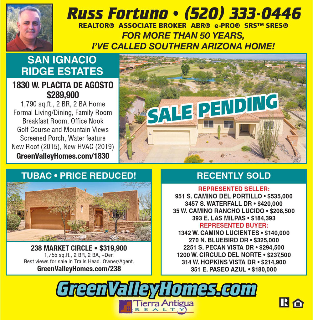 Green Valley News Ad 10-18-2020, Russ Fortuno, Green Valley AZ Homes for Sale